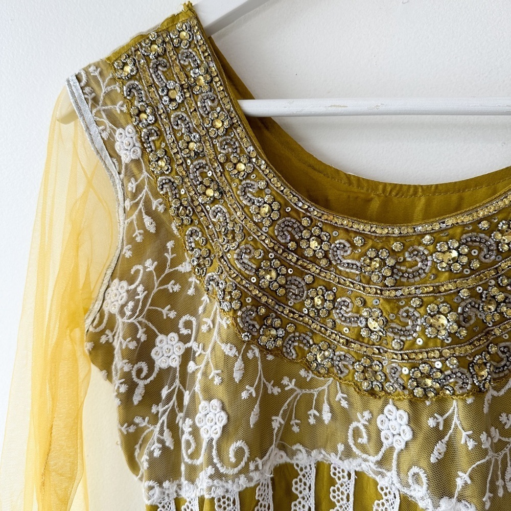 Salwar Suit - 3 piece Yellow - Beading & Lace-Adjustable Pant-See Measurement - Picture 5 of 10